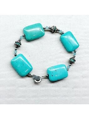 6502gc. Silvertone Ceramic Bracelet Southwest